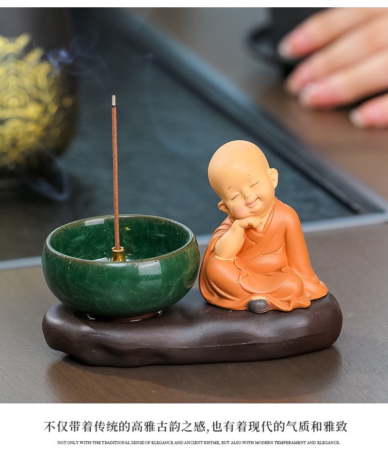 Zen Huineng Little Monk Home decoration items, desktop ornaments, sandalwood incense, incense burner, incense coil, incense stick, incense burner set, incense stick accessories, incense burner, long-lasting fragrance, rich aroma, fragrance products, incense burner, incense burner, incense detail image 2