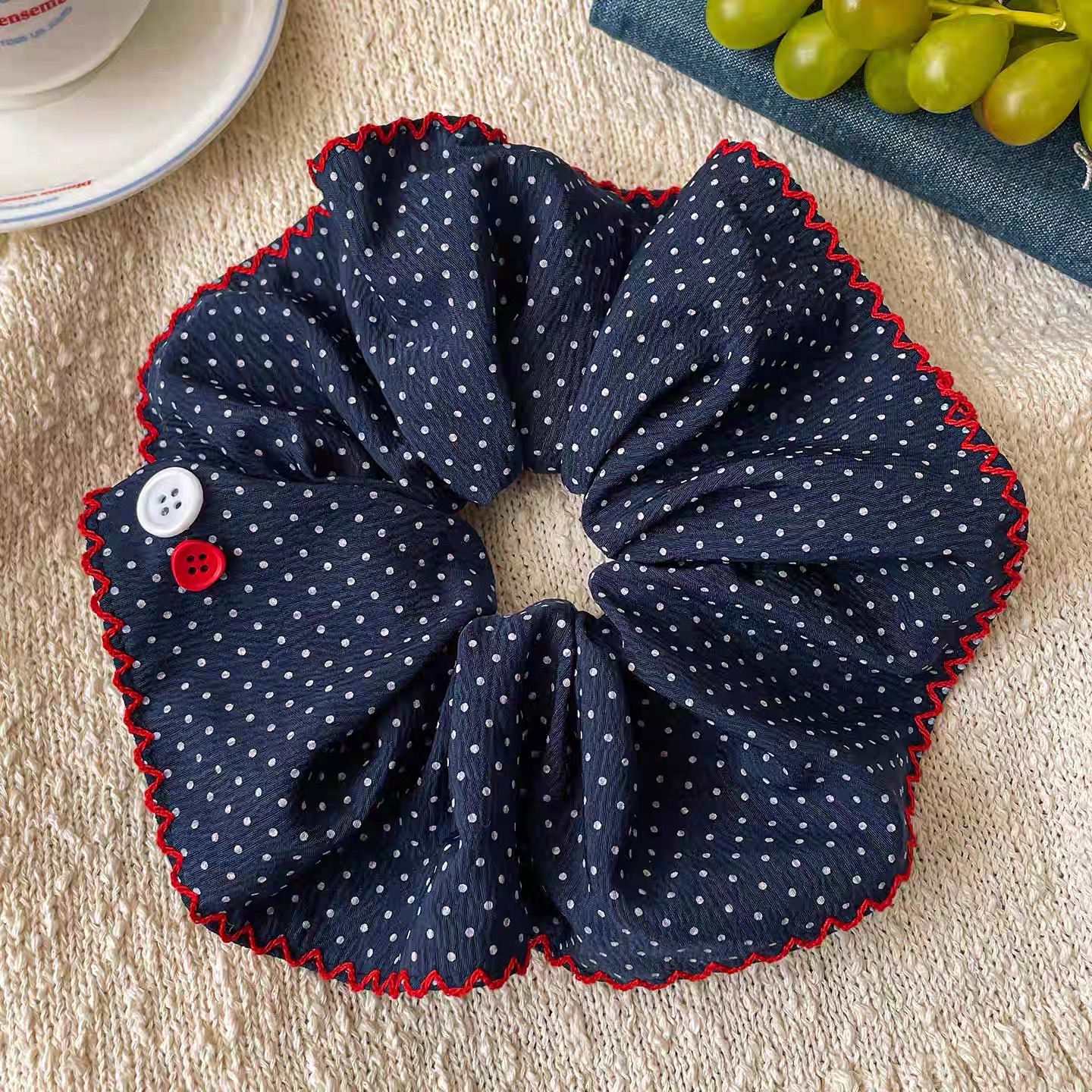 韩系波点方巾大肠发圈女高级感慵懒风头饰超大方形发绳头饰发饰饰品细节图