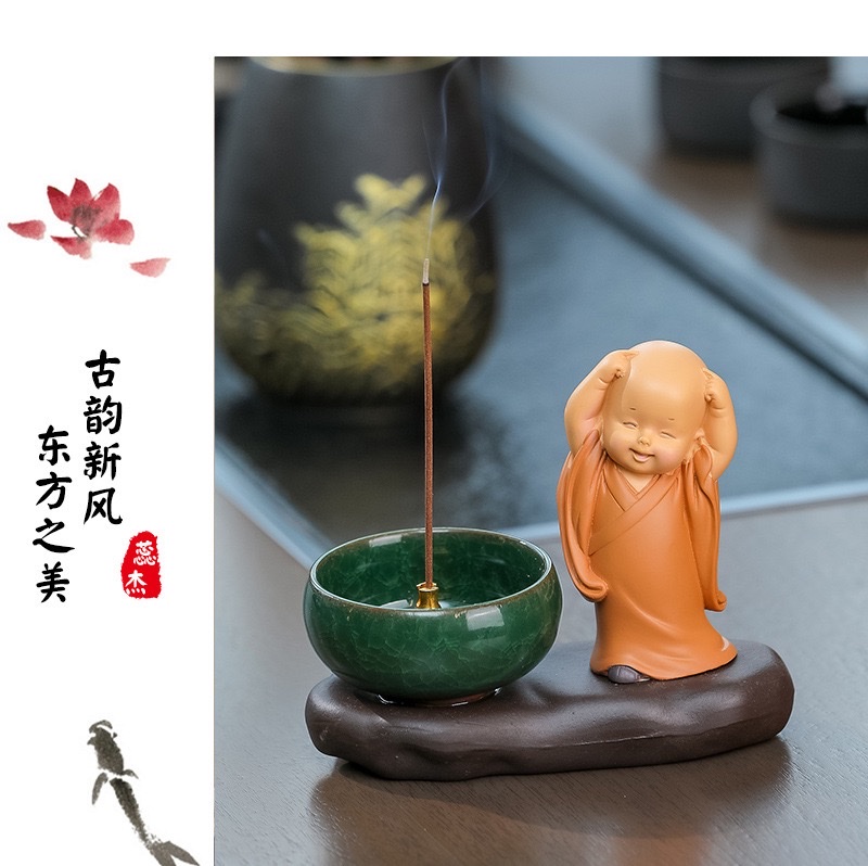 Zen Huineng Little Monk Home decoration items, desktop ornaments, sandalwood incense, incense burner, incense coil, incense stick, incense burner set, incense stick accessories, incense burner, long-lasting fragrance, rich aroma, fragrance products, incense burner, incense burner, incense detail image 3
