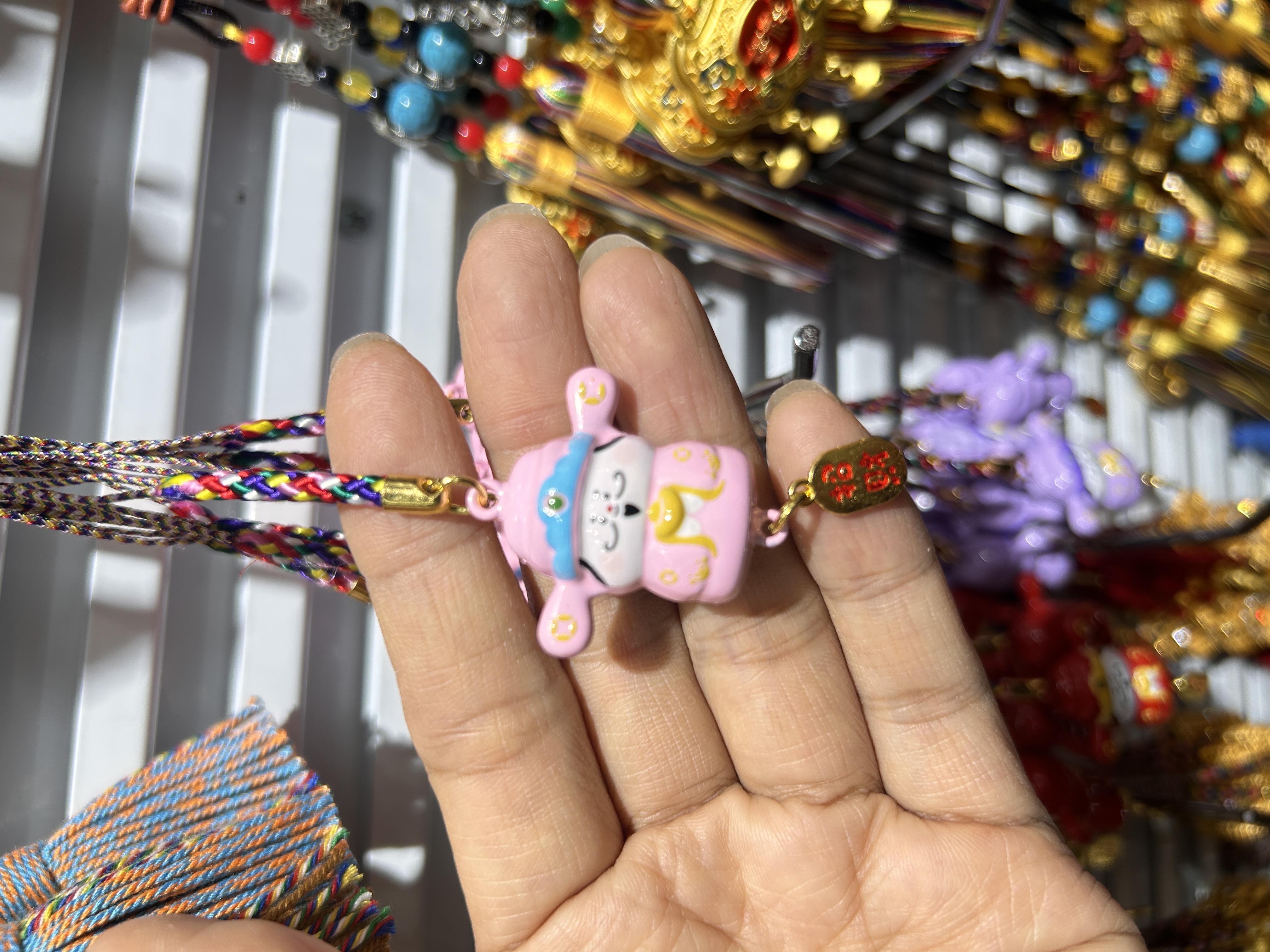 幻彩合金画油水音铃财神手机挂件，包挂件细节图