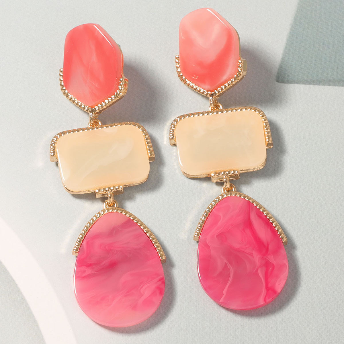 ZA热销跨境同款波西米亚时尚多巴胺彩色醋酸树脂合金水滴长款耳坠 饰品耳钉详情图3