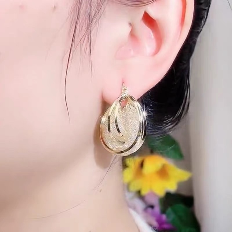 时尚精致网状水晶气质复古耳扣2024年新款S925纯银针港风耳圈耳环耳饰