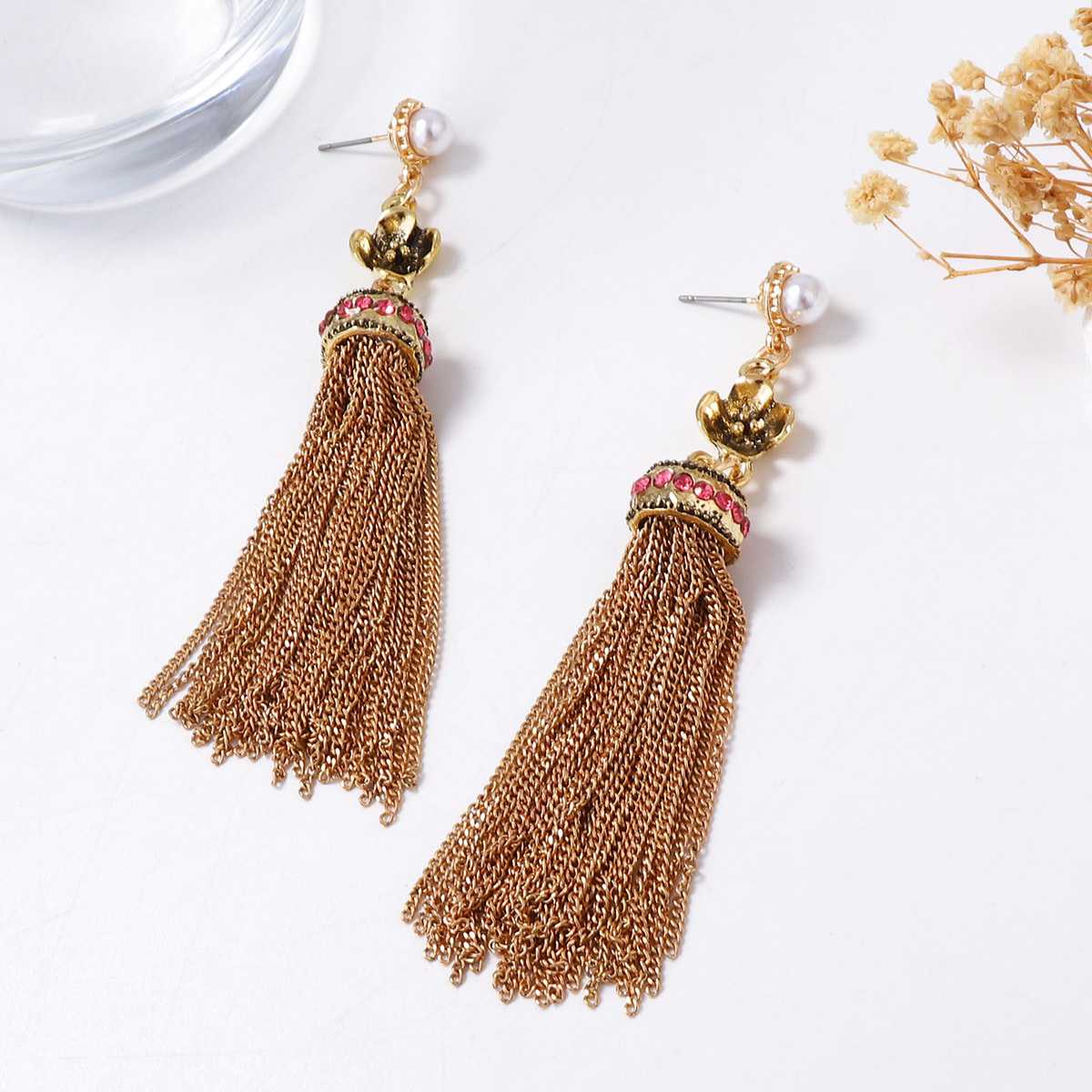 跨境波西米亚潮流个性民族风流苏链条吊坠几何镶锆石耳坠复古精致耳钉饰品详情图2