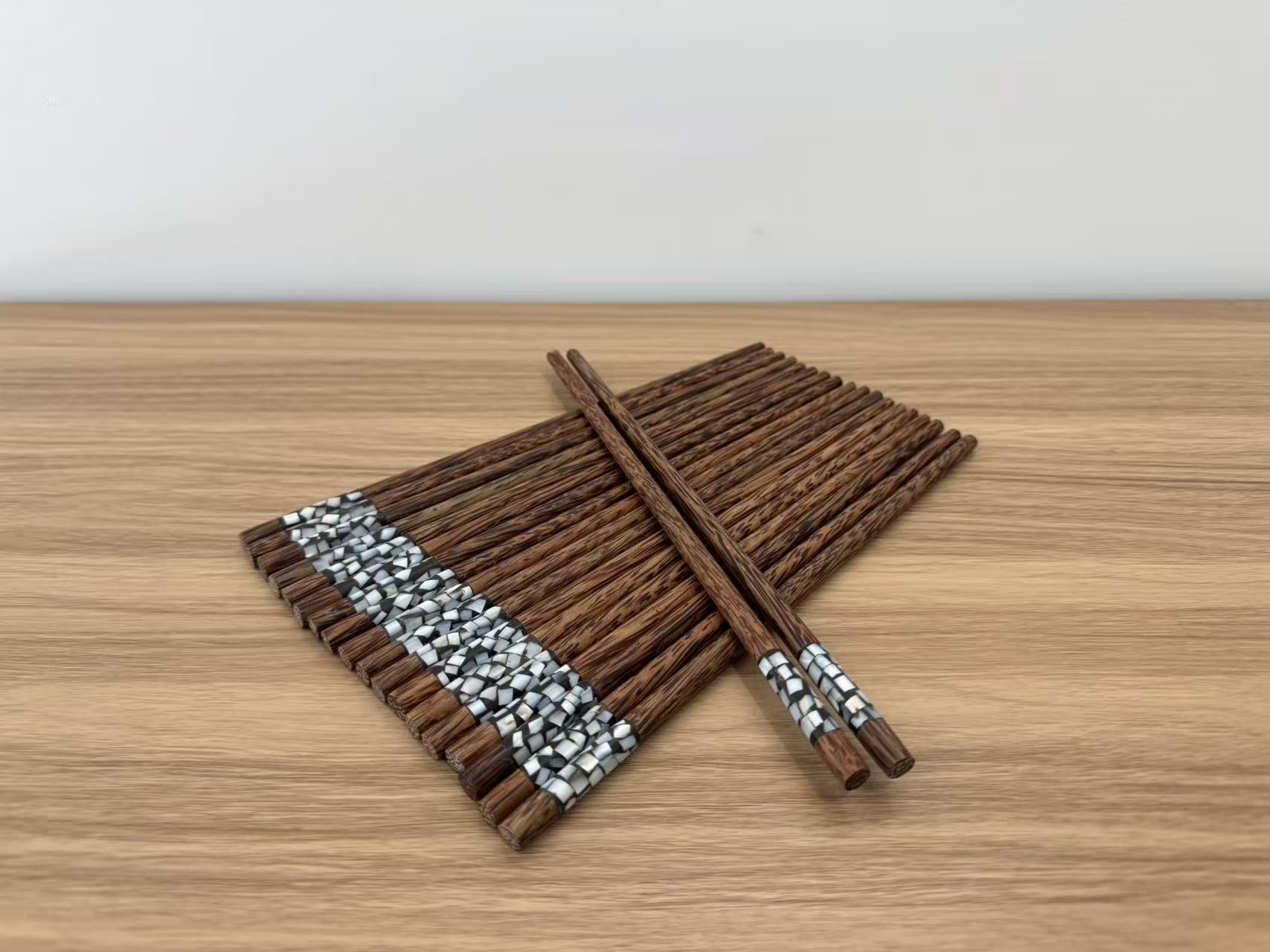 多款椰子木贝壳筷子筷子餐具环保椰子木 贝壳装饰筷子家用餐厅用品筷子细节图