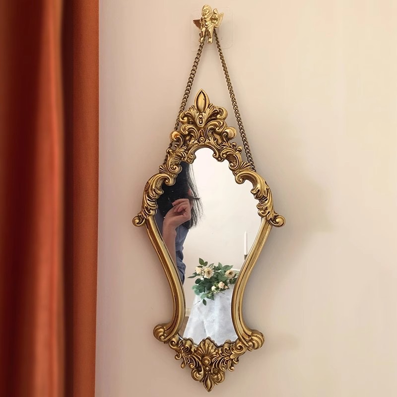 复古雕花美人镜中古轻奢壁挂欧式镜子化妆镜组合装饰画搭 配梳妆 