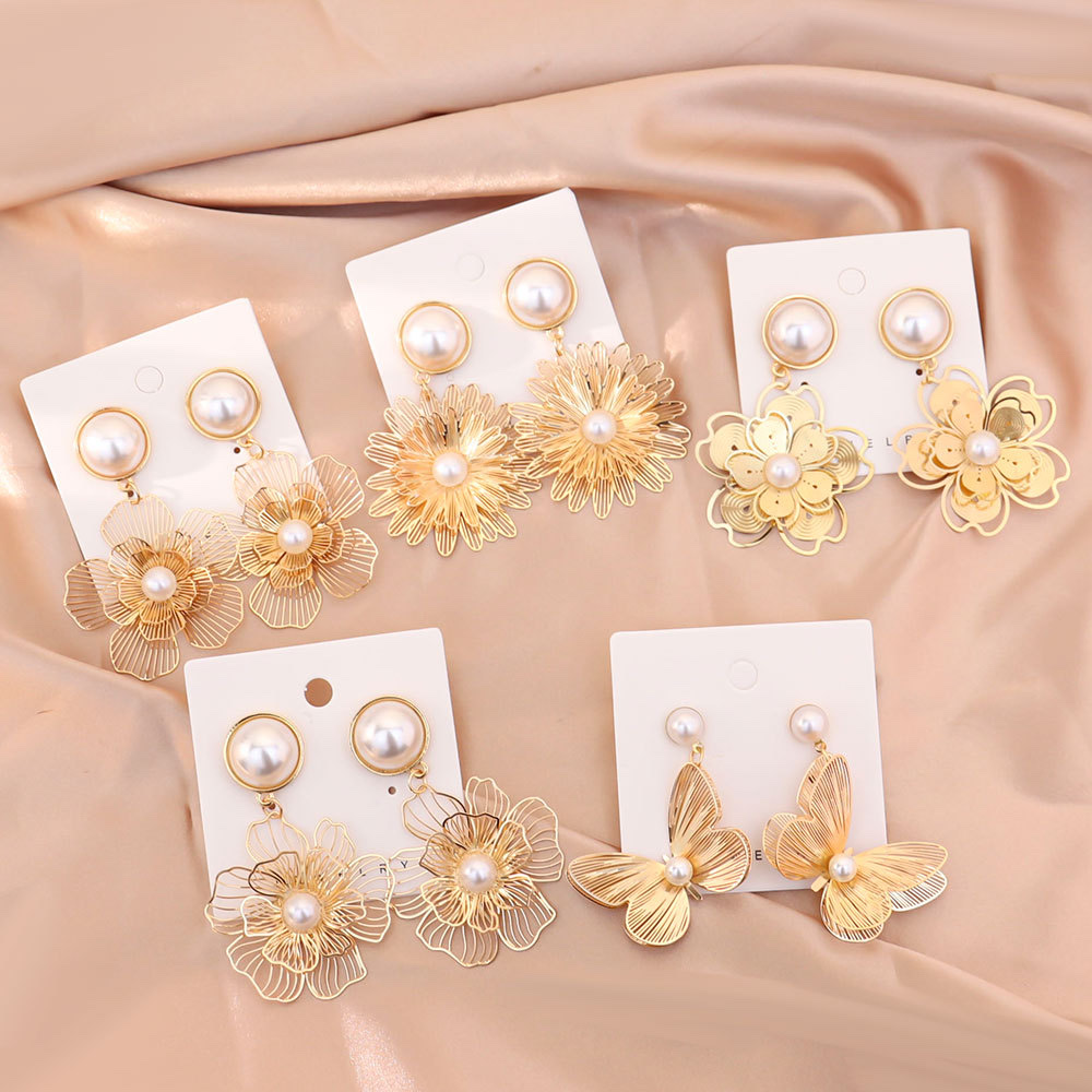 夸张镂空立体花朵耳坠ins风设计感派对吸睛轻奢蝴蝶耳环跨境货源 饰品耳钉