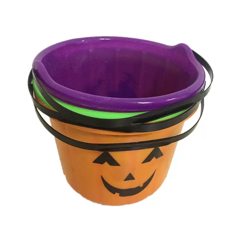 Halloween hand-held pumpkin bucket, new material, waterproof and resilient festival decoration, children's candy jar, straight tube ornament, Halloween decoration Specification image