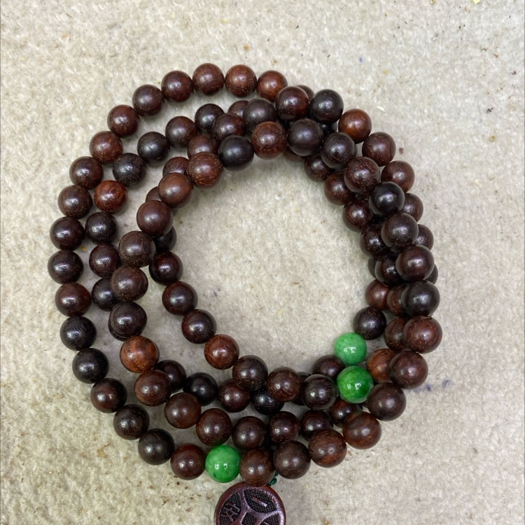 紫檀隔大陆玉吊镶铜莲花，镶银祥云108颗佛珠念珠念珠