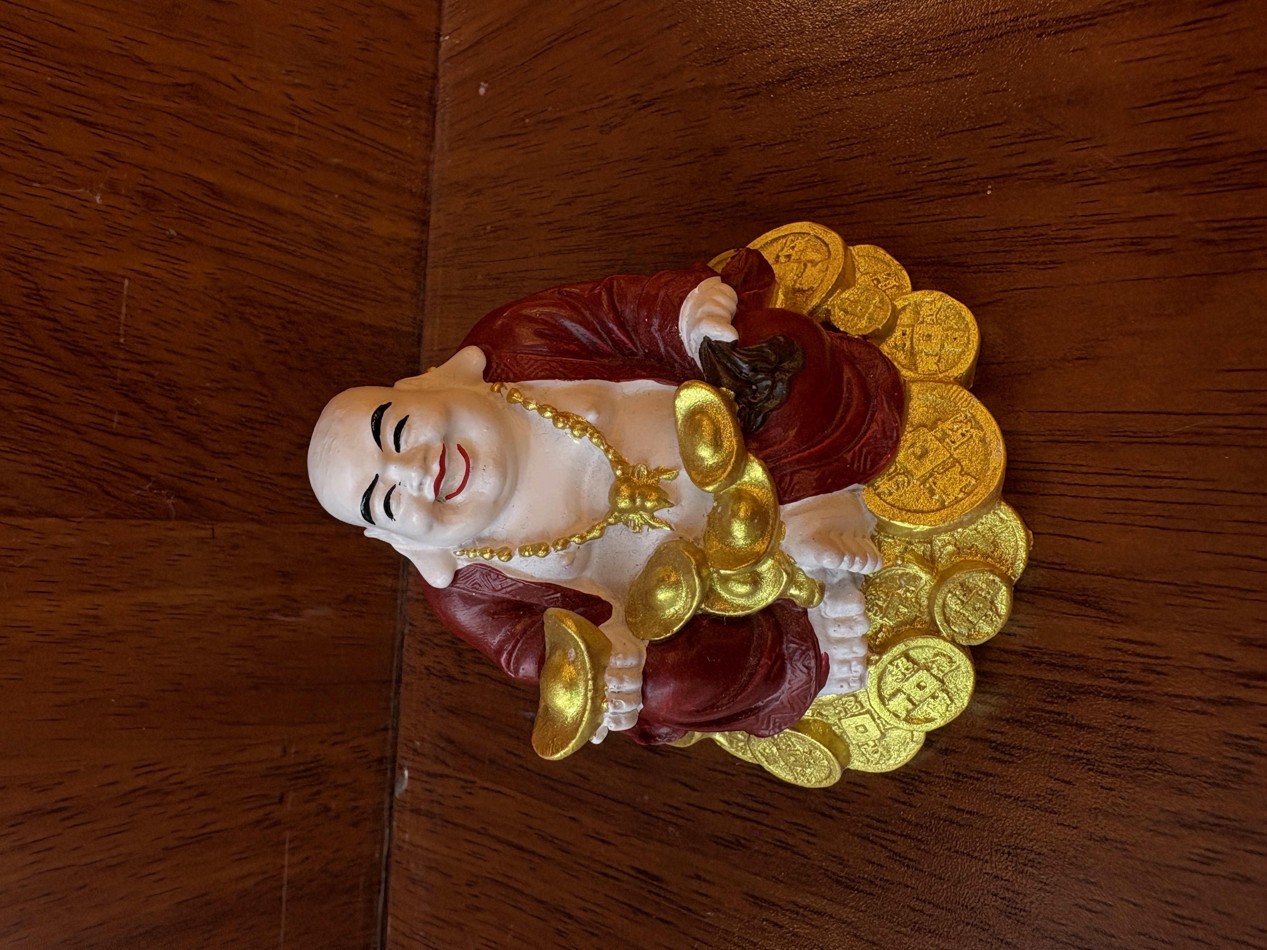 彩绘佛像迷你摆件木质家居大件智能旋转台展示品