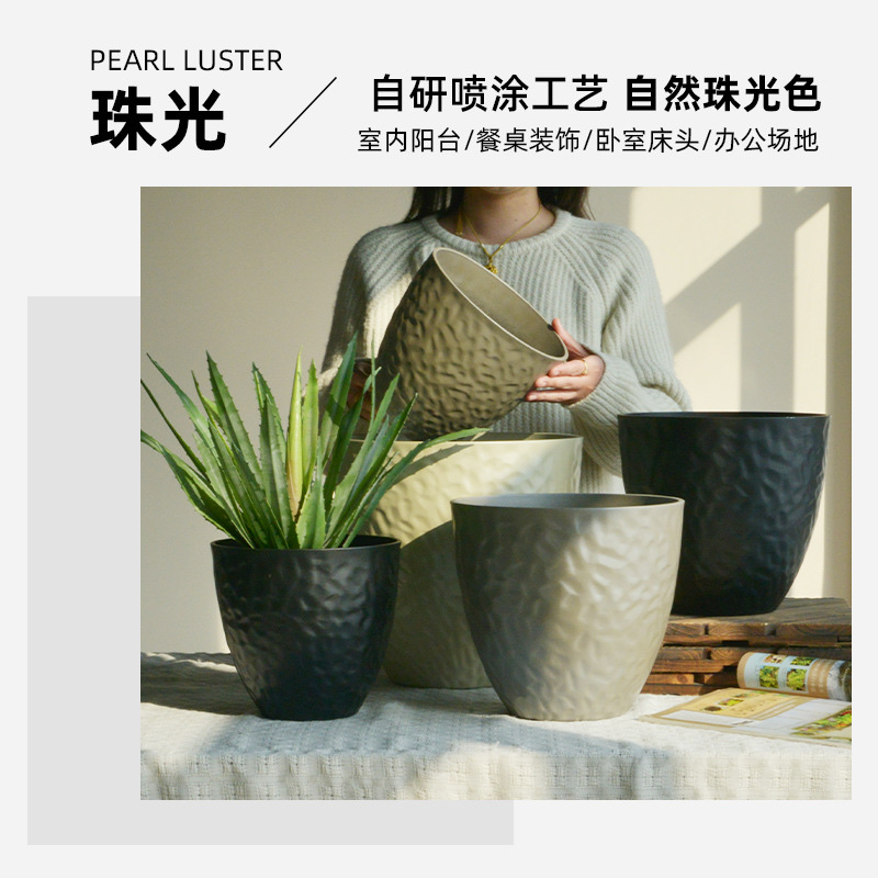 A 20# resin thickened round small flowerpot with a ceramic-like glaze