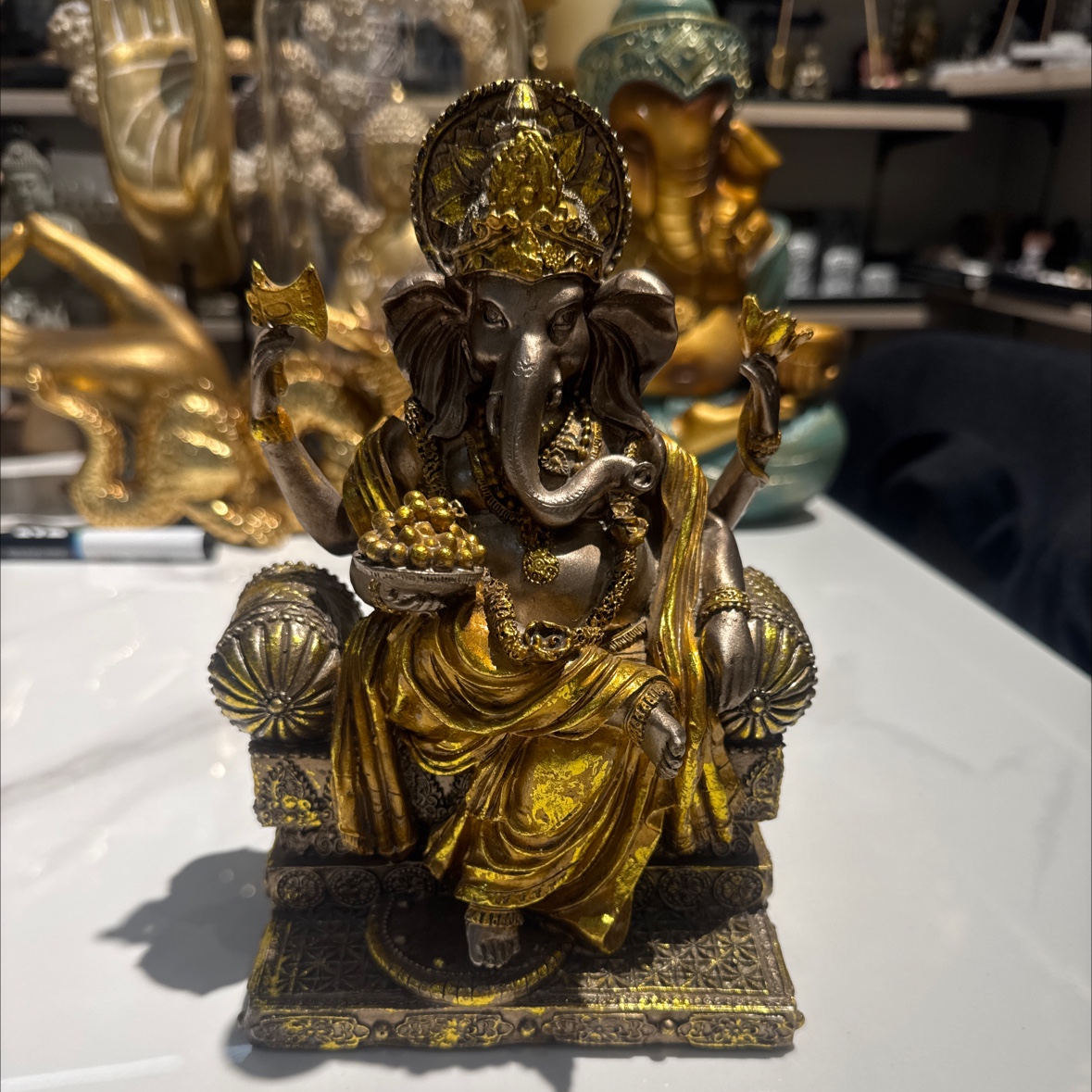 东南亚佛像工艺品像鼻佛摆件 印度教财神Ganesha 贴金箔座像细节图