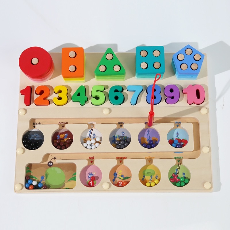 Children's wooden magnetic quantity, color counting, classification set column building blocks, logarithmic board, pen movement maze, positioning board toys details Picture