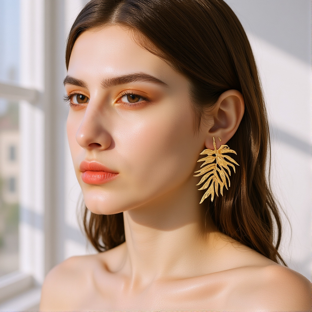 ZA新品复古立体合金树叶耳坠欧美轻奢花卉叶子耳钉跨境耳饰女 饰品耳钉耳饰