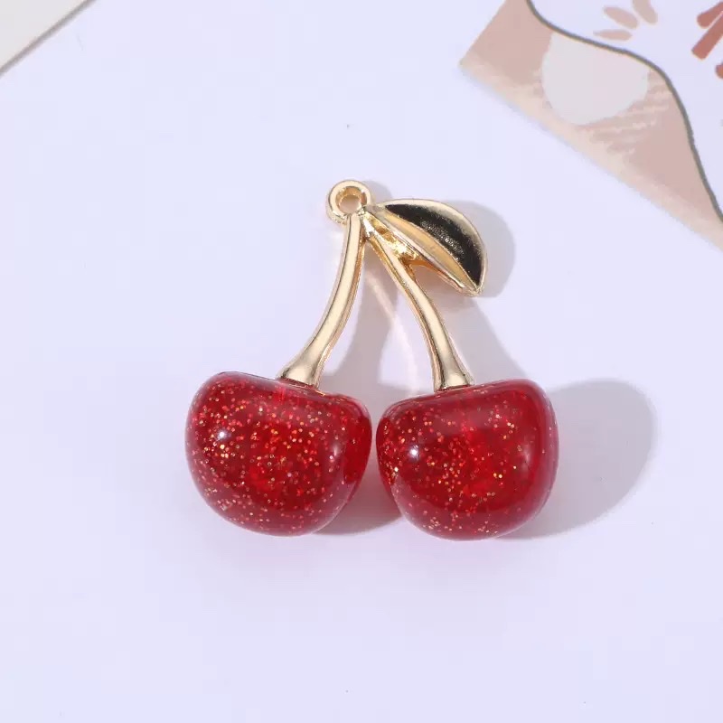 Alloy acrylic cherry pendants are available in multiple colors for DIY mobile phone chain hangers detail image 3
