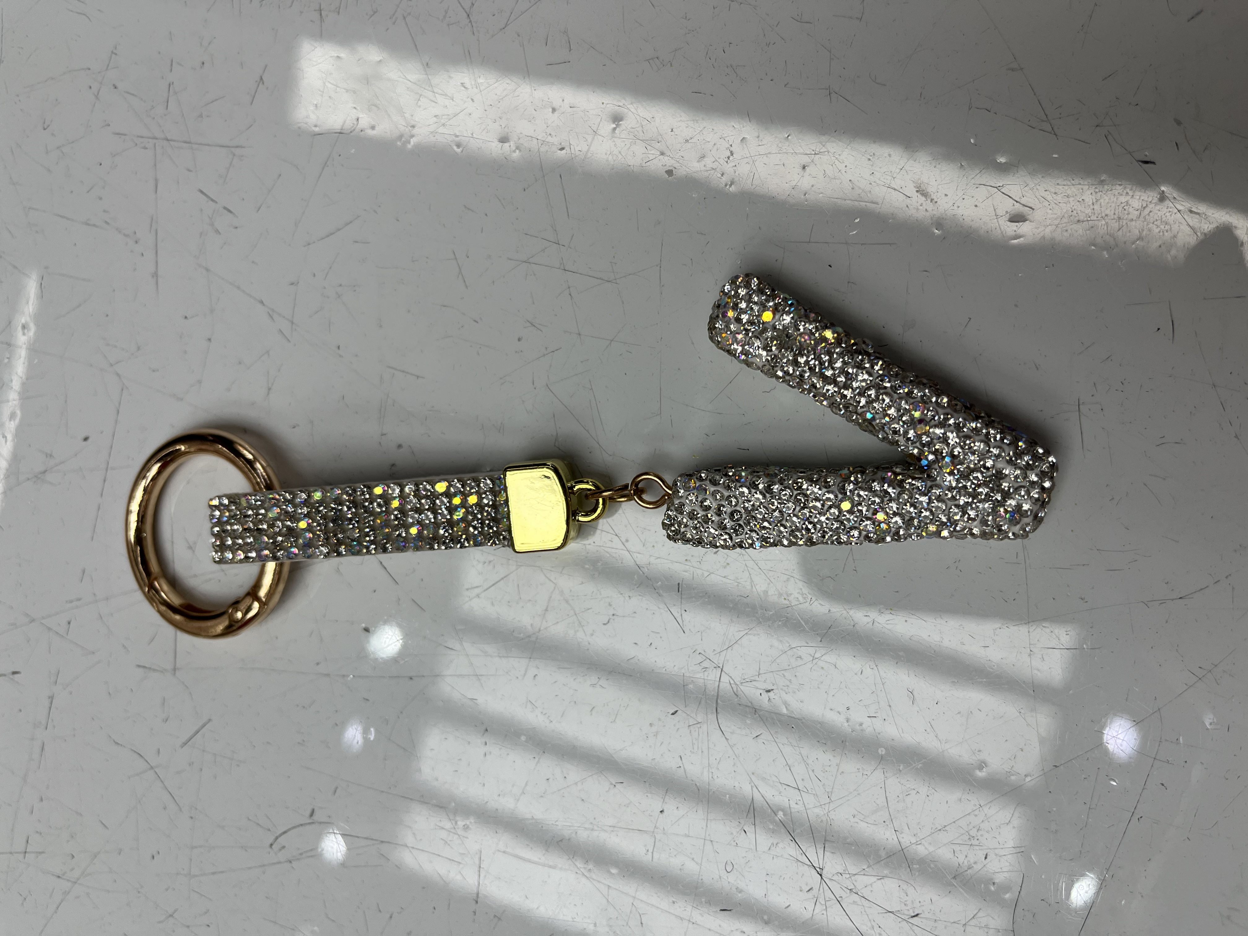 星星人陶泥镶钻钥匙扣钥匙挂镜子款时尚创意个性挂件礼品钥匙扣陶泥镶钻