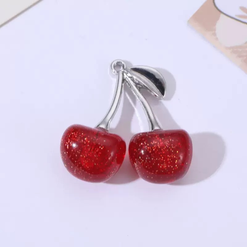 Alloy acrylic cherry pendants are available in multiple colors for DIY mobile phone chain hangers detail image 4