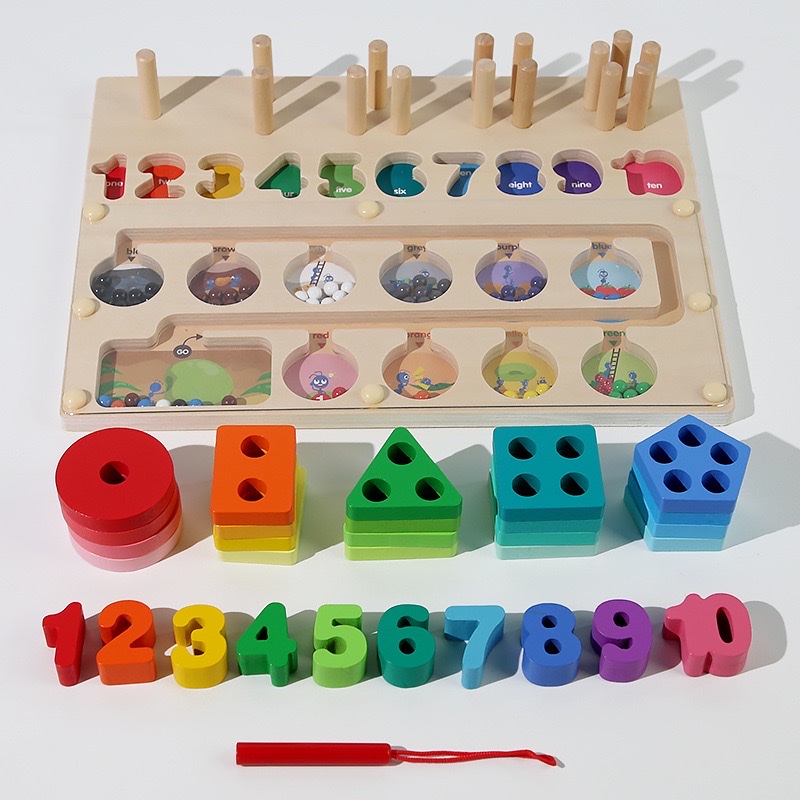 Children's wooden magnetic quantity, color counting, classification set column building blocks, logarithmic board, pen movement maze, positioning board toys Specification image