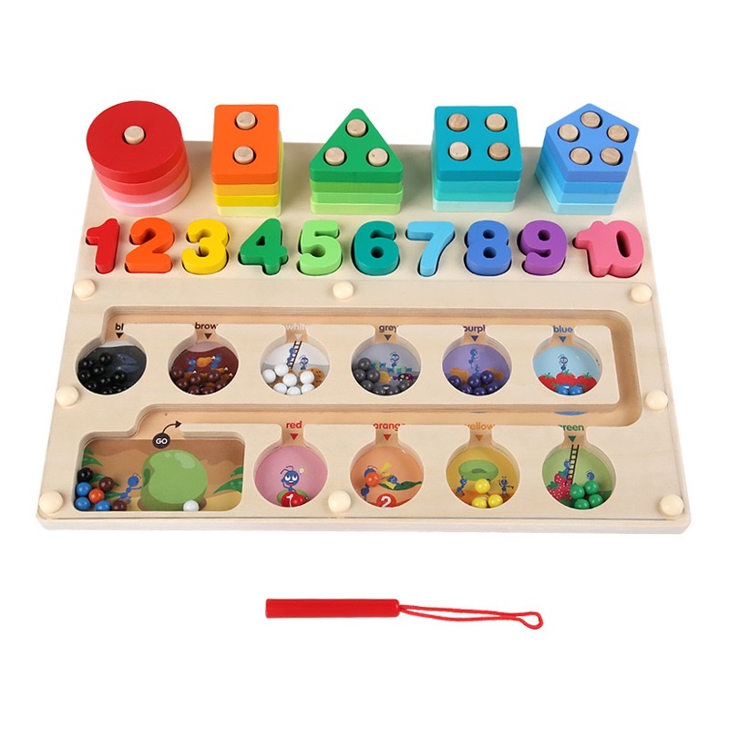 Children's wooden magnetic quantity, color counting, classification set column building blocks, logarithmic board, pen movement maze, positioning board toys Item Picture