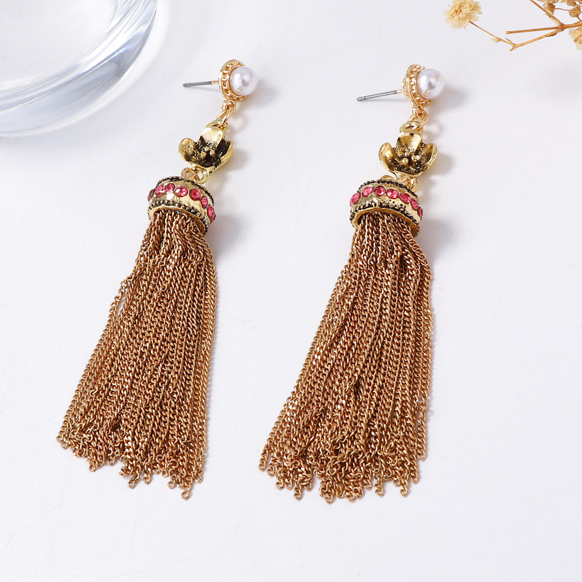 跨境波西米亚潮流个性民族风流苏链条吊坠几何镶锆石耳坠复古精致耳钉饰品细节图