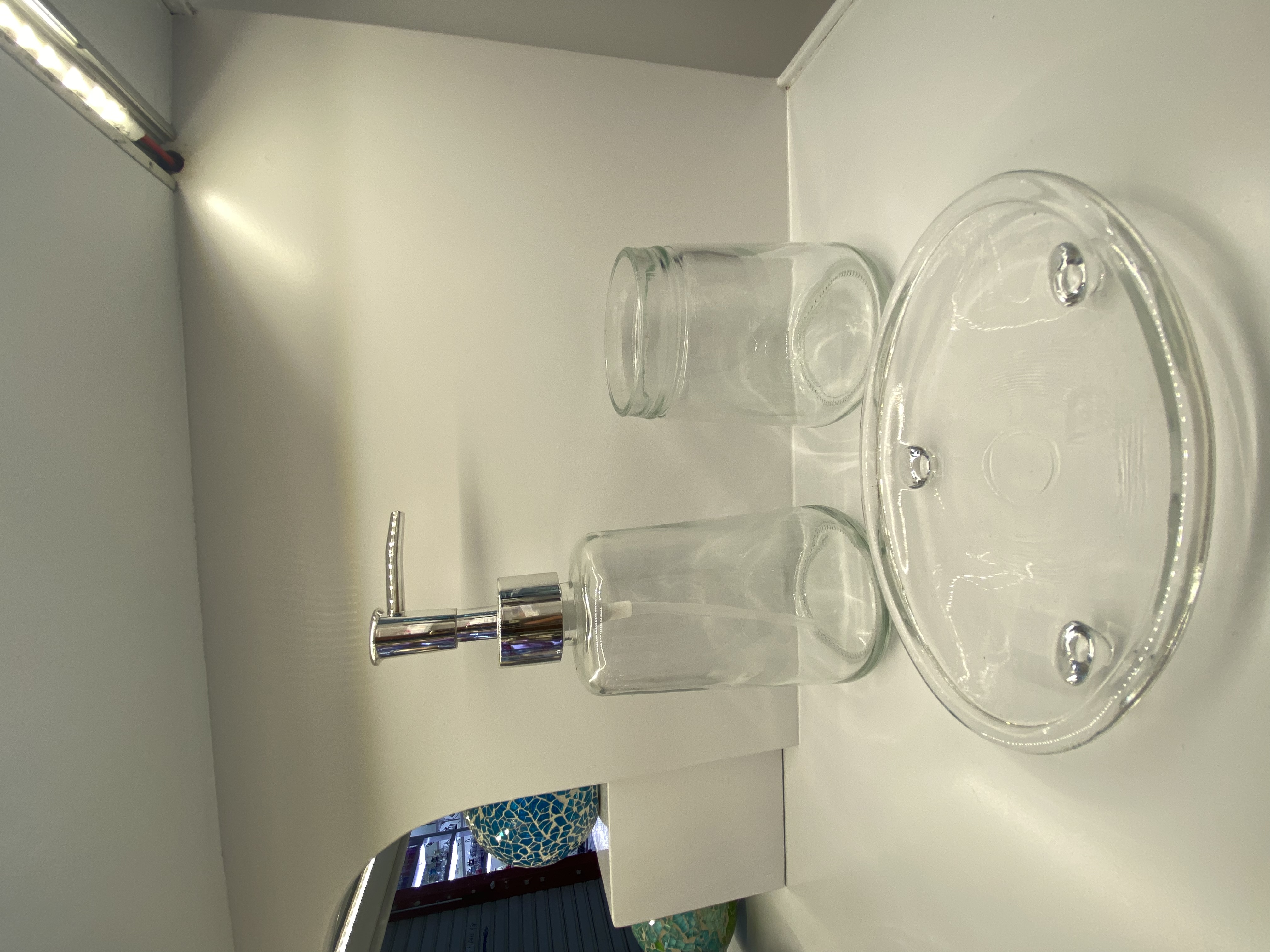 Set of glass portioning bottles, hand sanitizer bottles, cups, soap boxes Item Picture