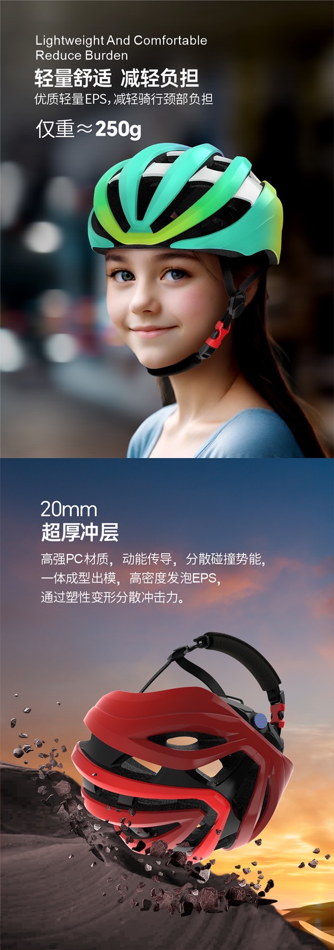 Colorful gradient color ultra-light ventilated and breathable bicycle helmet, bicycle helmet, road bike helmet detail image 2