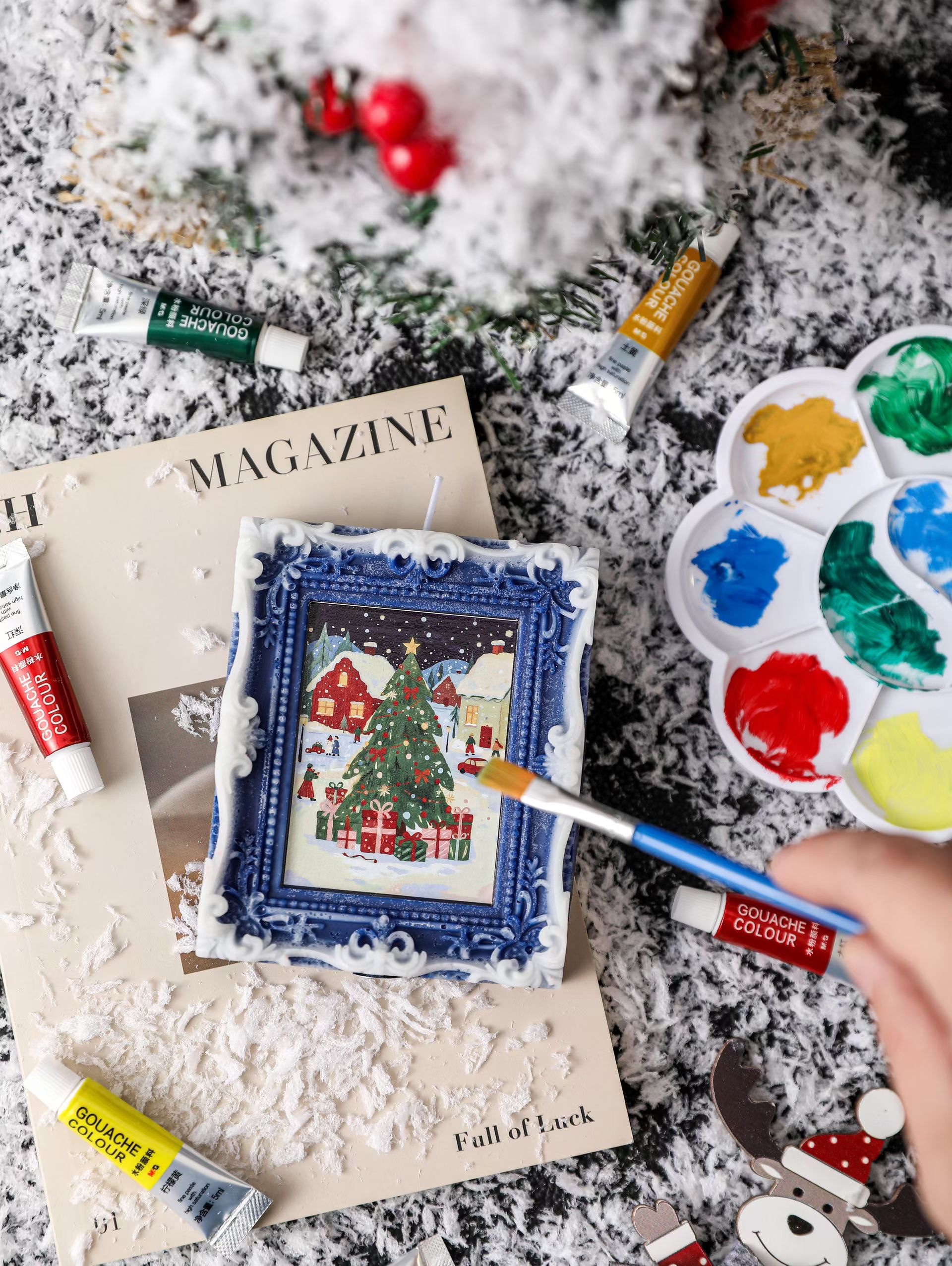 油画相框圣诞氛围造型香薰蜡烛派对装饰圣诞蜡烛温馨香氛家用烛光礼品外贸派对蜡烛造型蜡烛