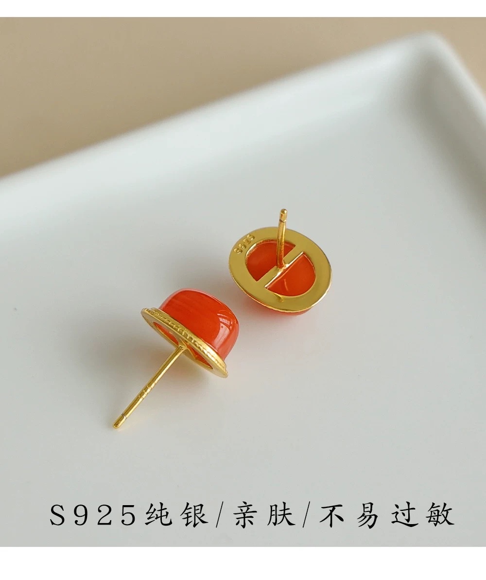 Natural Nan Hong earrings, women's Baoshan ice red earrings, Nan Hong agate stud earrings, 925 sterling silver elegant earrings, red festive accessories for the zodiac year, gifts detail image 5