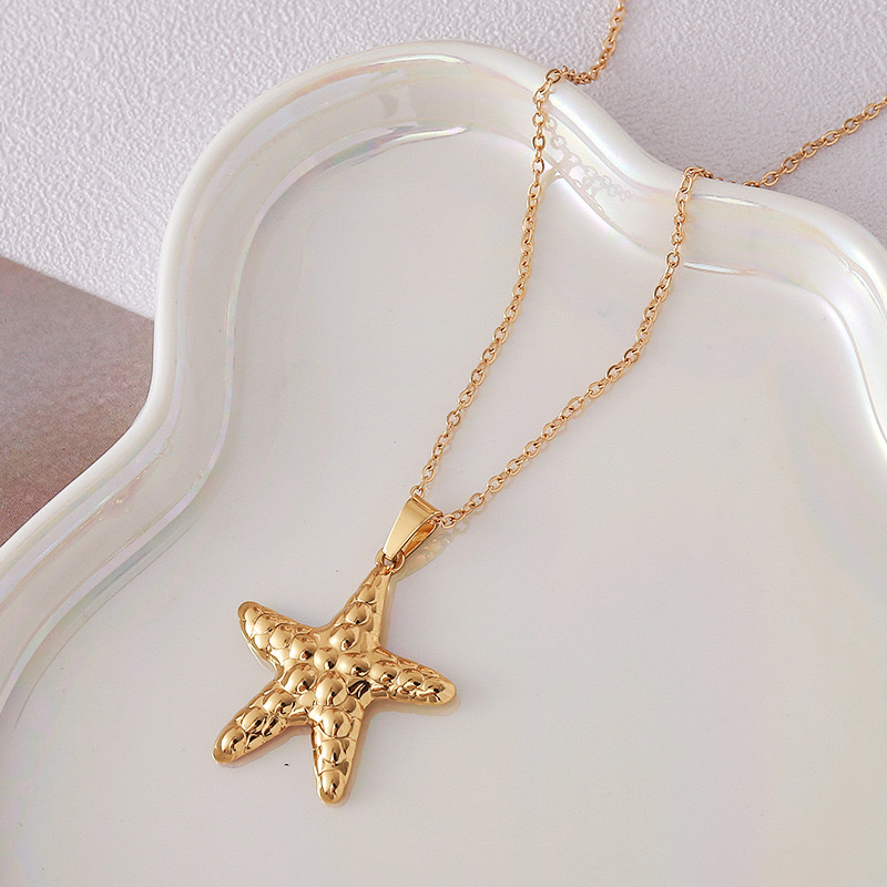 钛钢爆款油压星星吊坠镀18k金色气质优雅百搭款项链