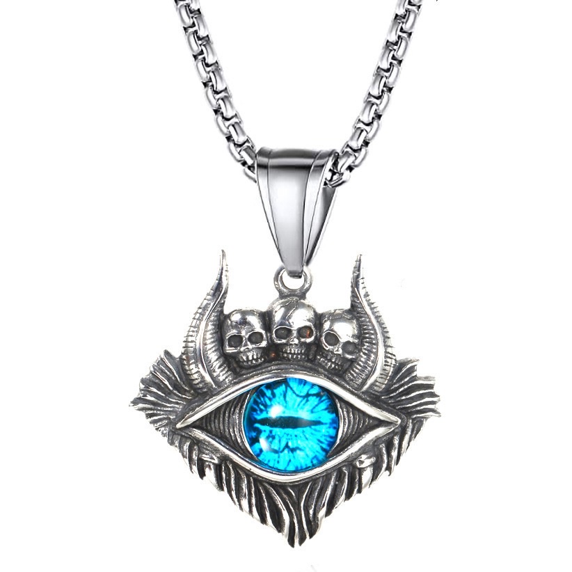 New Devil's Eye necklace, European and American, evil men titanium steel luminous eyes, trendy men hip-hop titanium jewelry necklace, stainless steel necklace, pearl necklace details Picture