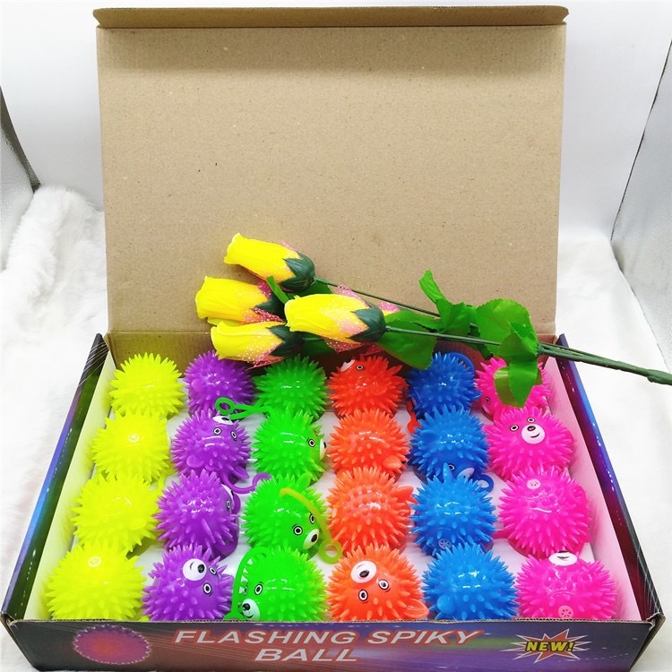 W045A 6.5小熊发光充气软硅胶毛毛球+发光刺猬弹力闪光发泄球 