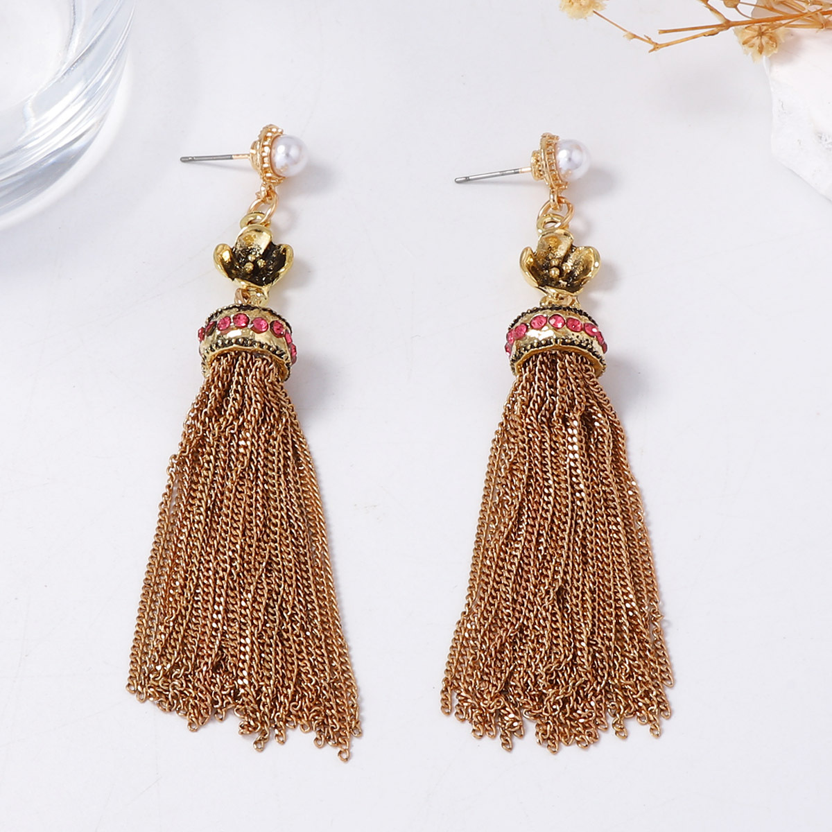 跨境波西米亚潮流个性民族风流苏链条吊坠几何镶锆石耳坠复古精致耳钉饰品详情图4