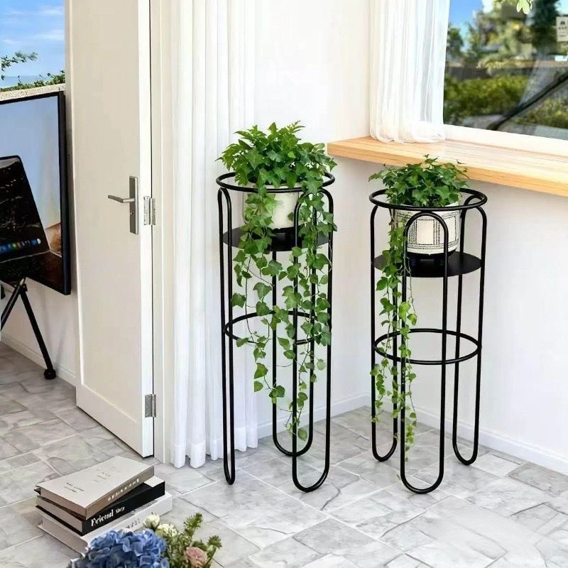 现代花架室内落地式移动客厅铁艺置物架阳台花盆简约单层花架花几