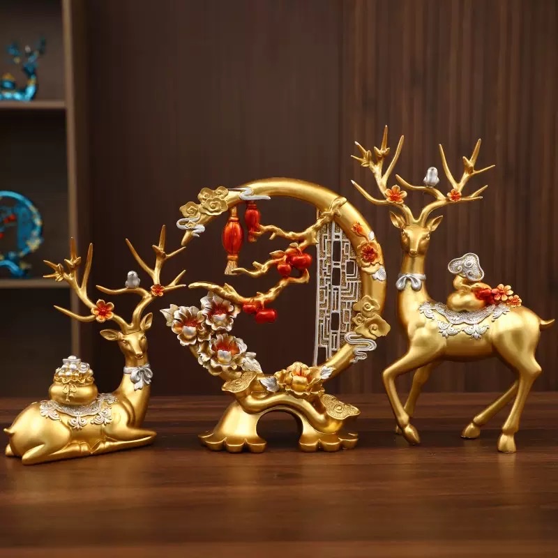 Chinese-style home decoration items, auspicious milu deer moving to a new home, wedding room decoration, gift-giving, entrance hall, bedroom, study, table decoration items details Picture