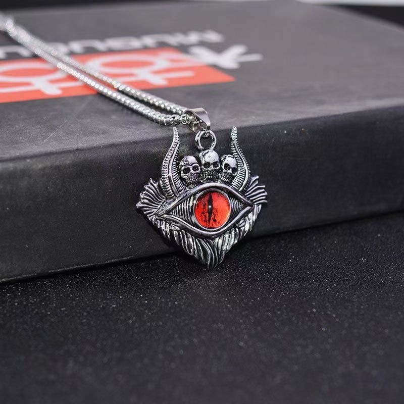 New Devil's Eye necklace, European and American, evil men titanium steel luminous eyes, trendy men hip-hop titanium jewelry necklace, stainless steel necklace, pearl necklace detail image 8