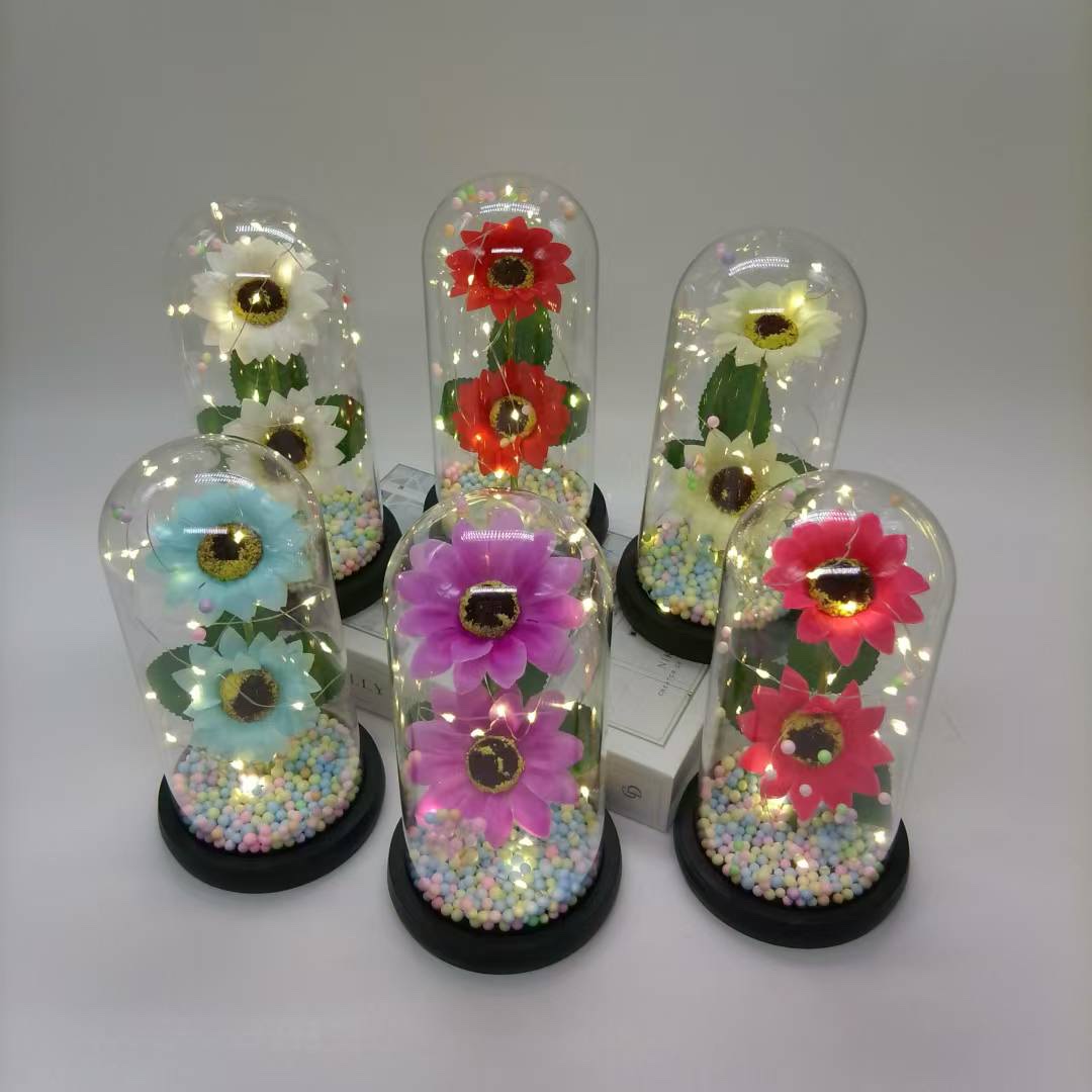 新款太阳花小夜灯,亚克力灯罩摆件约会礼物,向日葵永生花玻璃皂批发详情图5