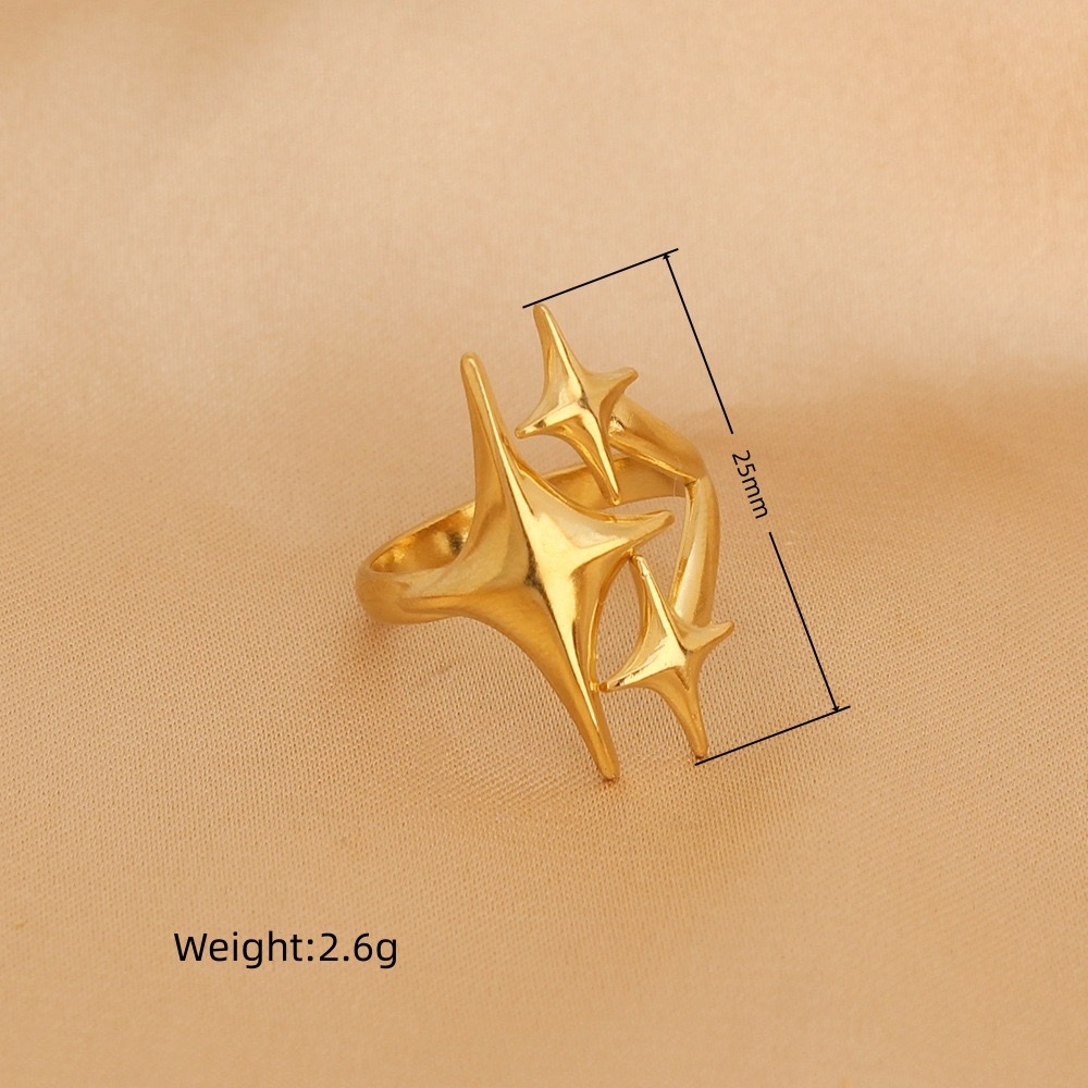 跨境欧美不锈钢油压星星女士戒指个性百搭开口可调节高级时尚指环 详情图5