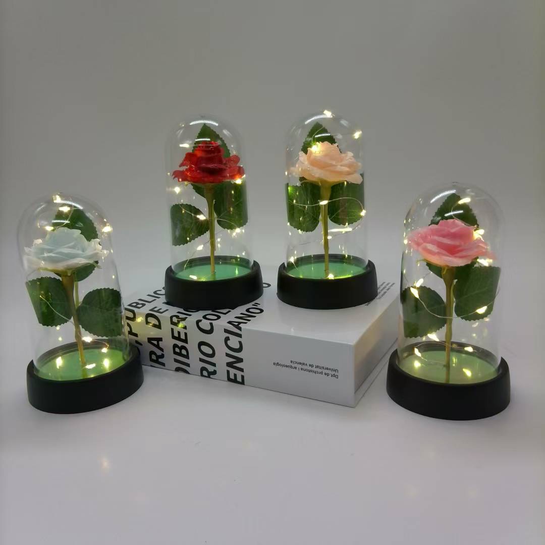 春天花园仿真花塑膠花硅胶人造花装饰摆设河北款多色可选玻璃罩仿真花带灯详情图3