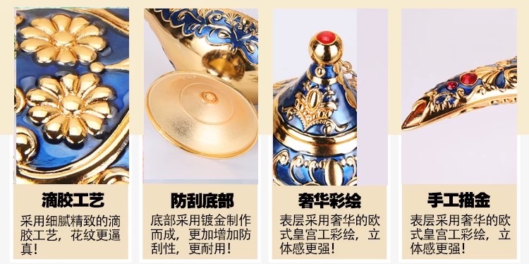 Aladdin's magic lamp tinware, retro European handicrafts, alloy creative, Russian wish lantern, home metal decorative items, handicrafts, gilding with resin coating, sturdy alloy made, elegant and romantic European style, purely hand-carved detail image 11