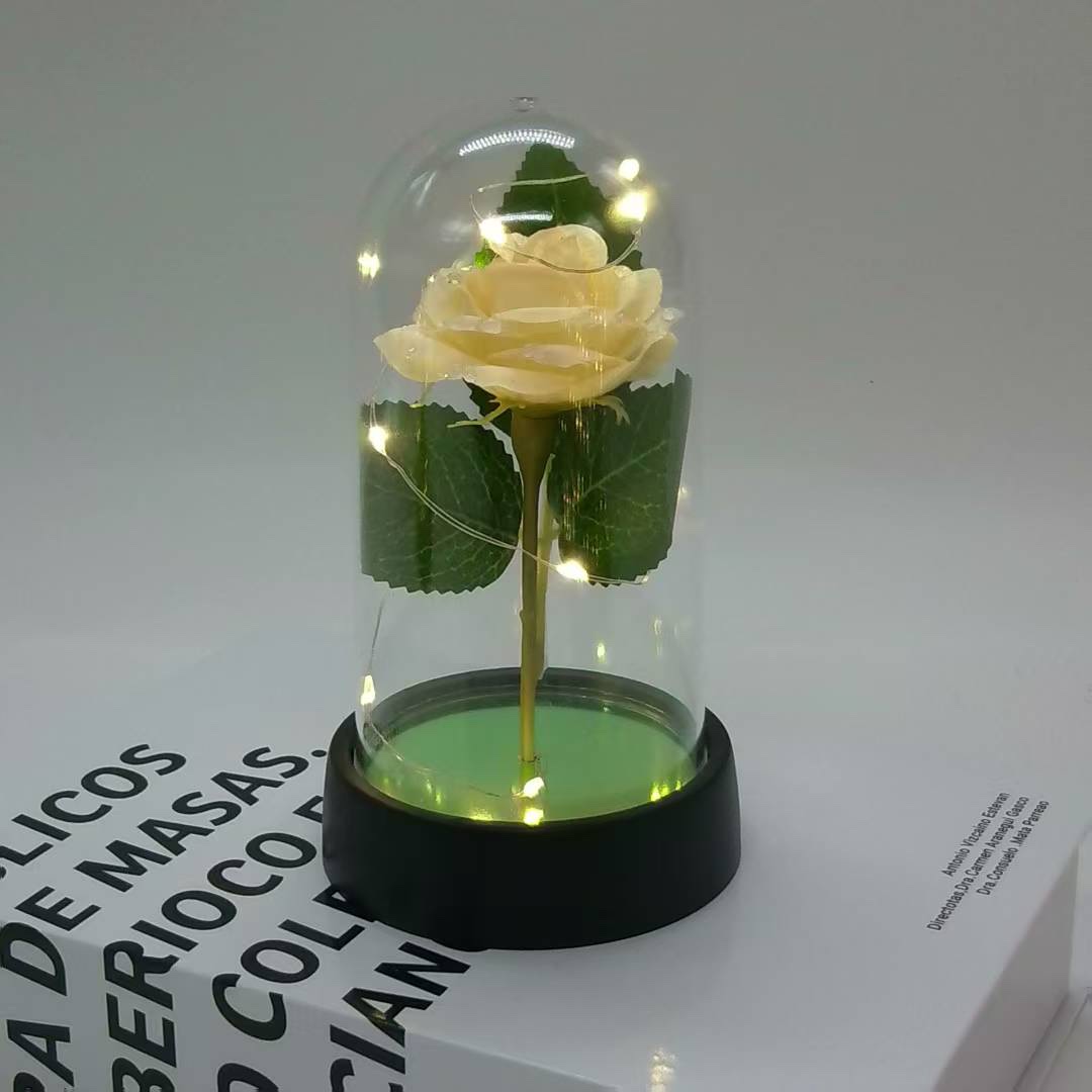 春天花园仿真花塑膠花硅胶人造花装饰摆设河北款多色可选玻璃罩仿真花带灯详情图8