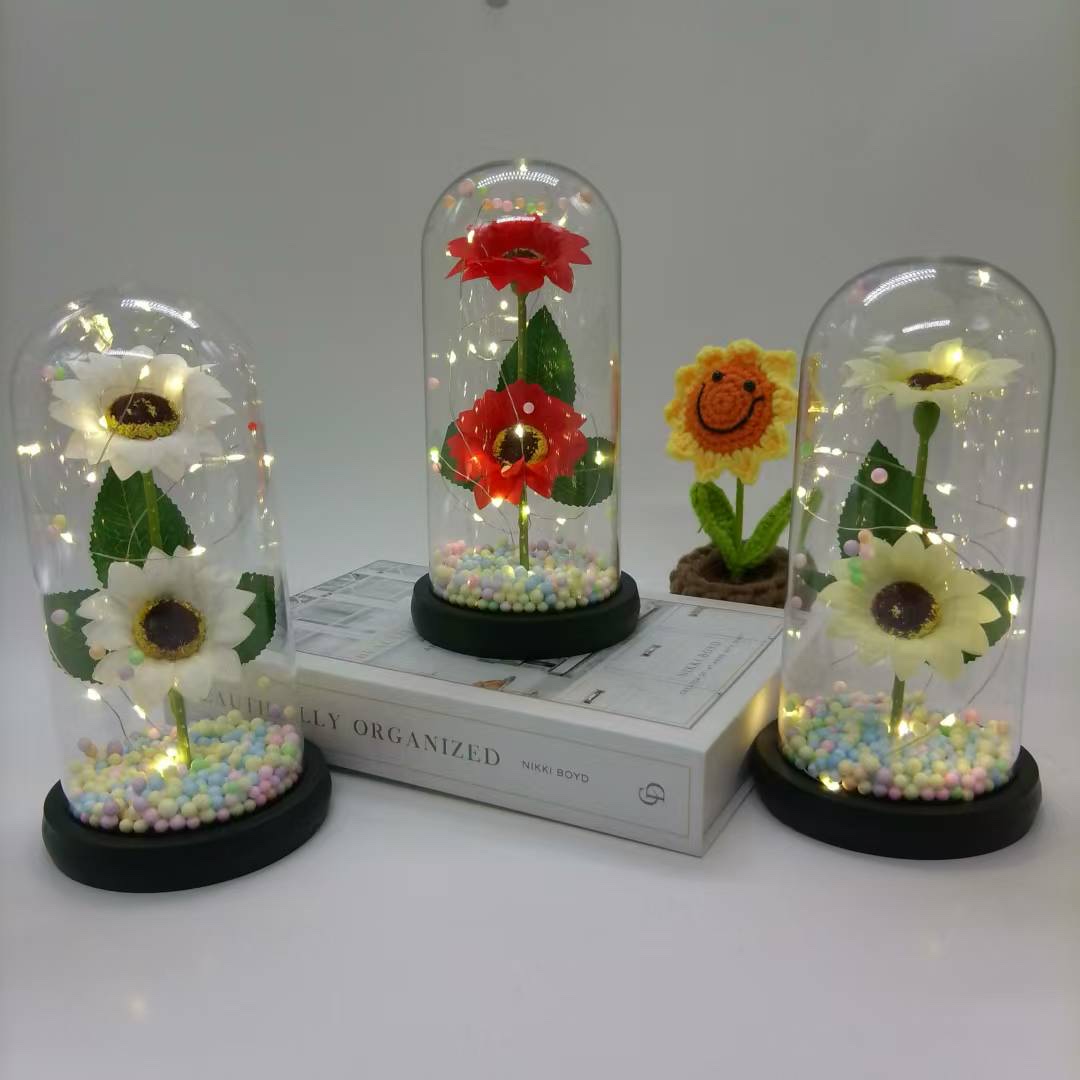 新款太阳花小夜灯,亚克力灯罩摆件约会礼物,向日葵永生花玻璃皂批发详情图4