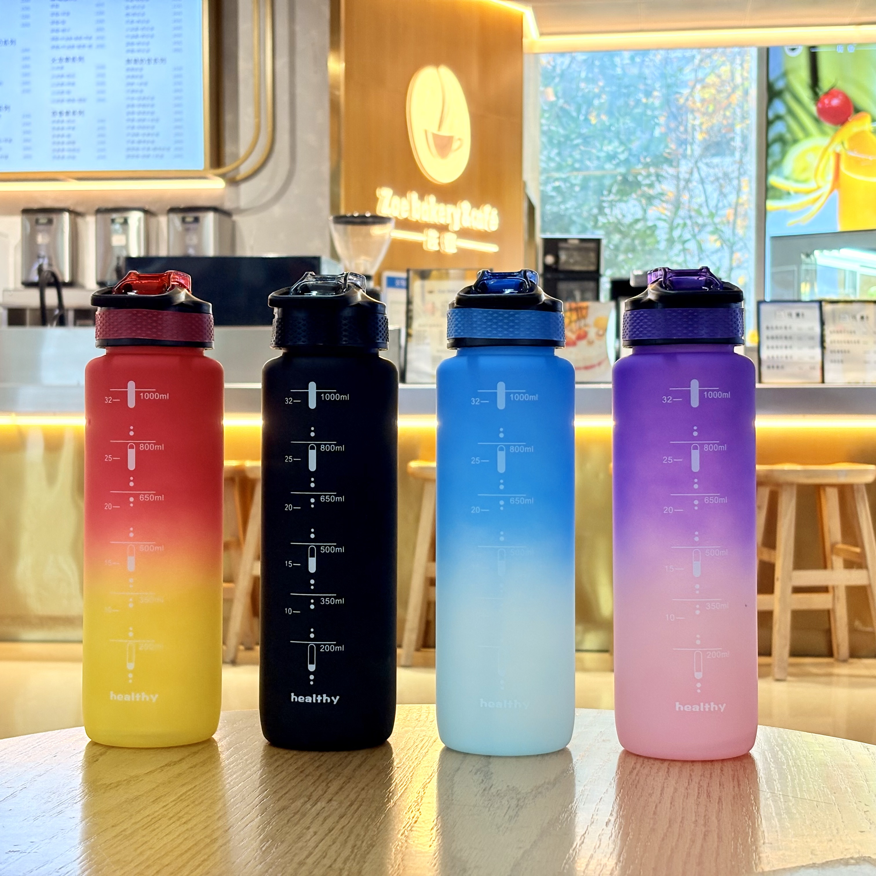 Frosted plastic water cup, heat-resistant and leak-proof portable plastic cup, student, office worker, male, simple and high appearance level, graduated sports water cup, large capacity 1000ML details Picture