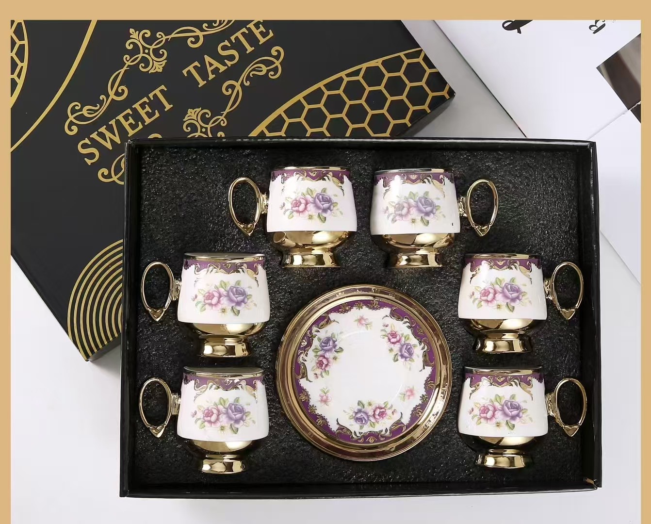 6 ceramic coffee cups with 6 saucers, electroplated and gold-plated, specifically for foreign trade detail image 5