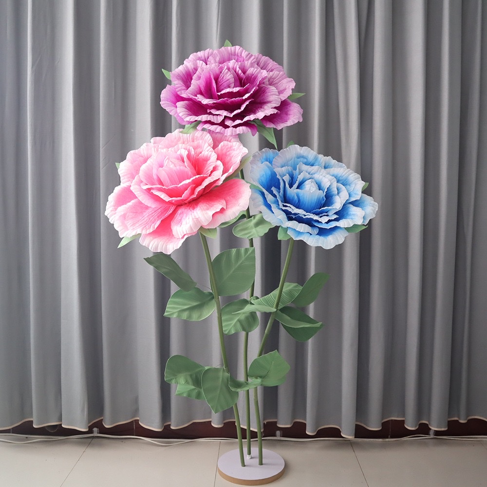 Wedding decoration faux velvet rose large-scale background arrangement, shopping mall window display dyed faux flowers detail image 3