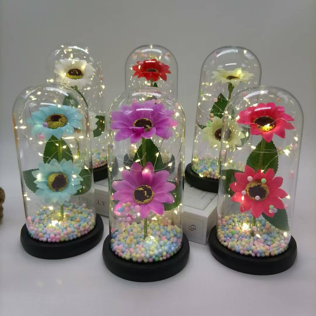 新款太阳花小夜灯,亚克力灯罩摆件约会礼物,向日葵永生花玻璃皂批发详情图5