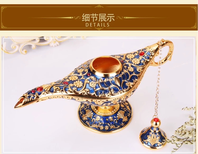 Aladdin's magic lamp tinware, retro European handicrafts, alloy creative, Russian wish lantern, home metal decorative items, handicrafts, gilding with resin coating, sturdy alloy made, elegant and romantic European style, purely hand-carved detail image 16