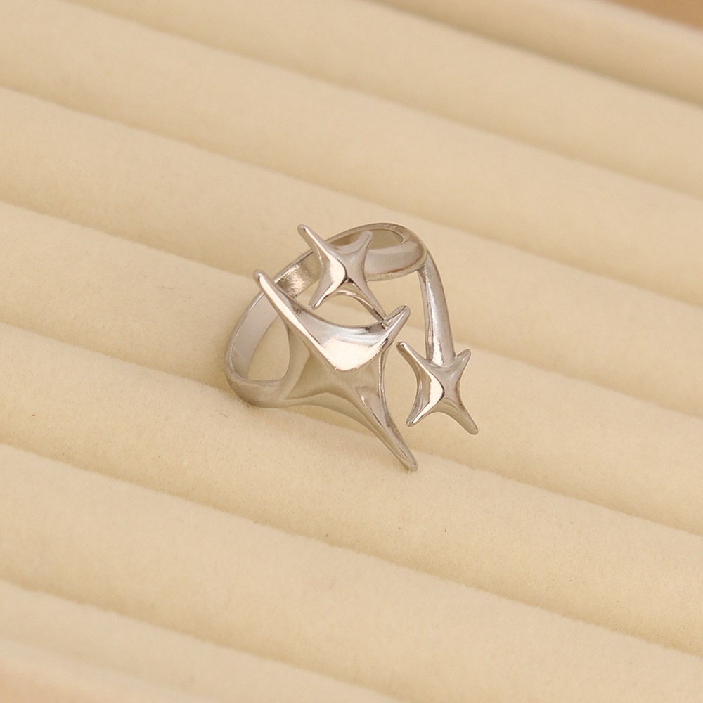 跨境欧美不锈钢油压星星女士戒指个性百搭开口可调节高级时尚指环 产品图
