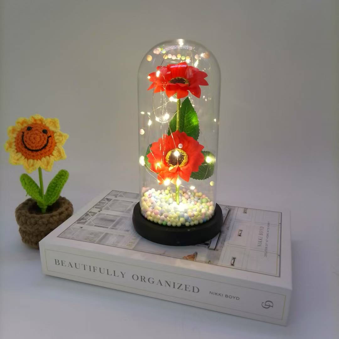 新款太阳花小夜灯,亚克力灯罩摆件约会礼物,向日葵永生花玻璃皂批发详情图9