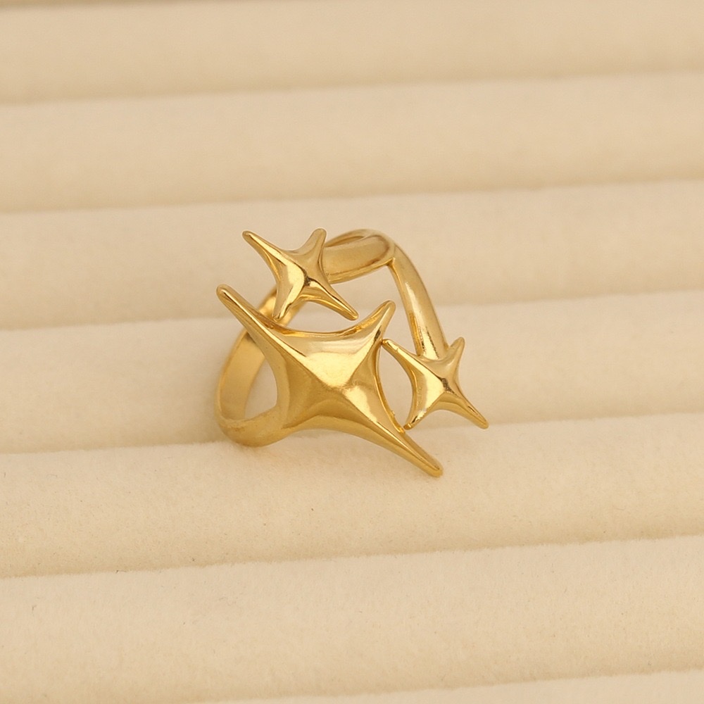 跨境欧美不锈钢油压星星女士戒指个性百搭开口可调节高级时尚指环 详情图4