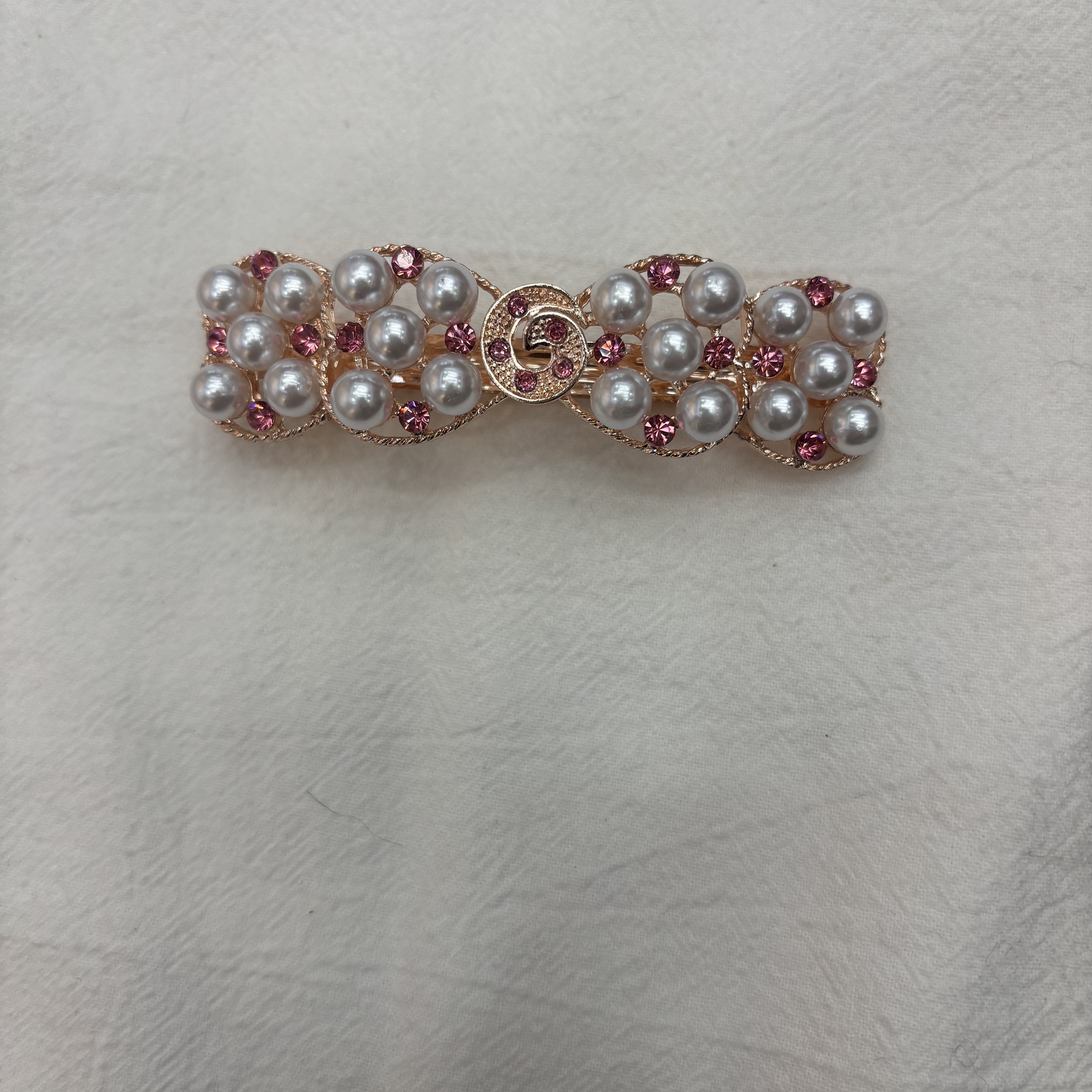 8cm珍珠镶钻玫瑰金发夹发卡弹簧夹