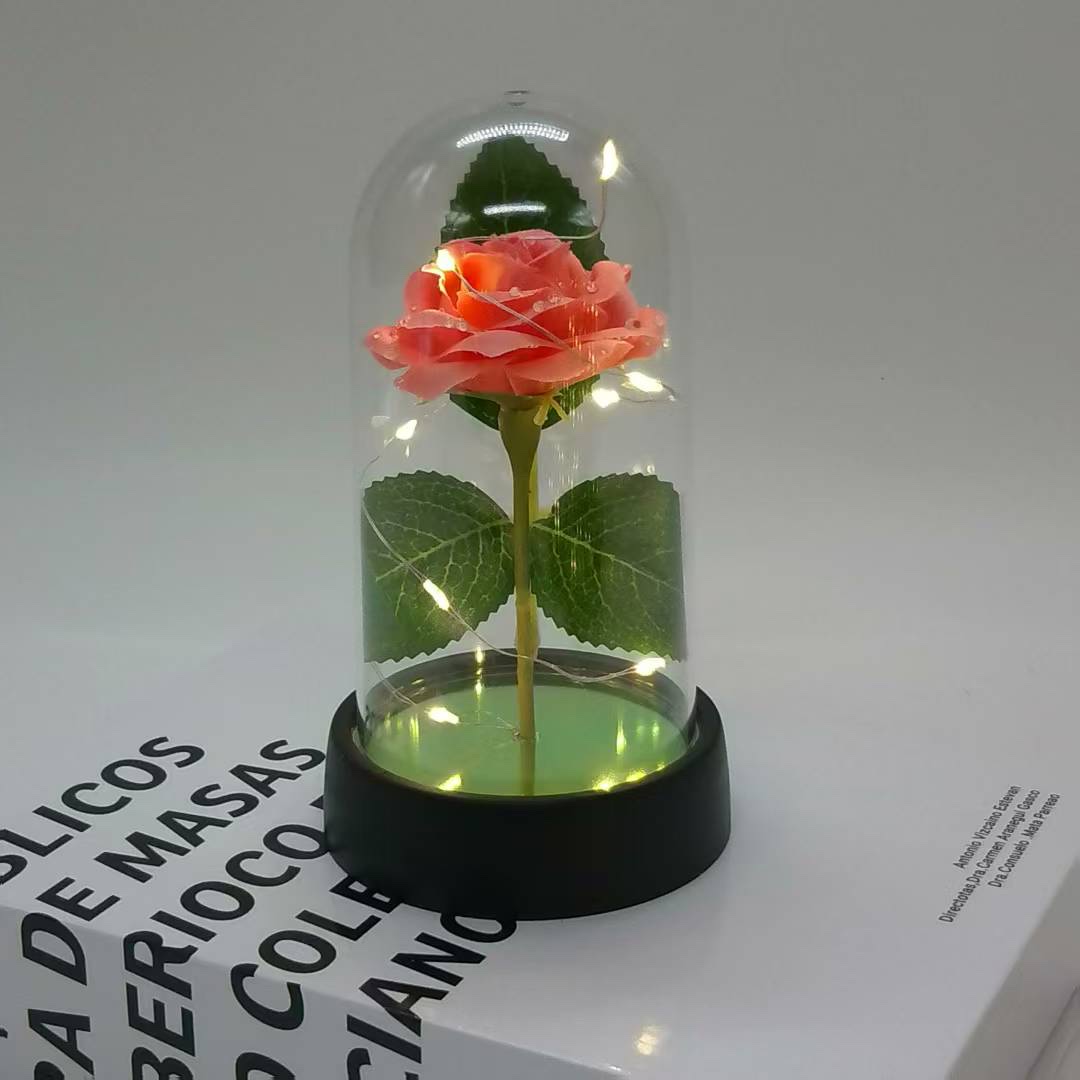 春天花园仿真花塑膠花硅胶人造花装饰摆设河北款多色可选玻璃罩仿真花带灯细节图